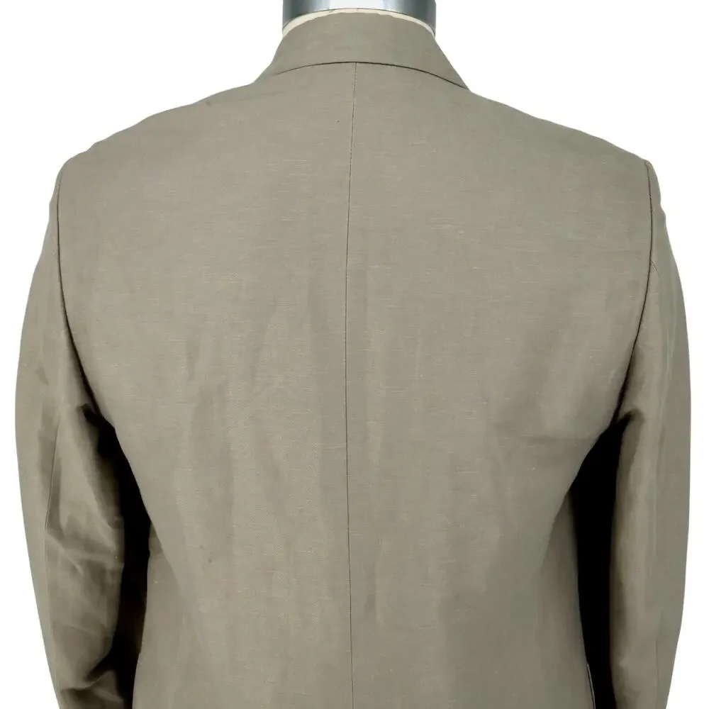 Calvin Klein Sport Coat Mens Large 44R Beige Linen Cotton Lined Blazer Jacket